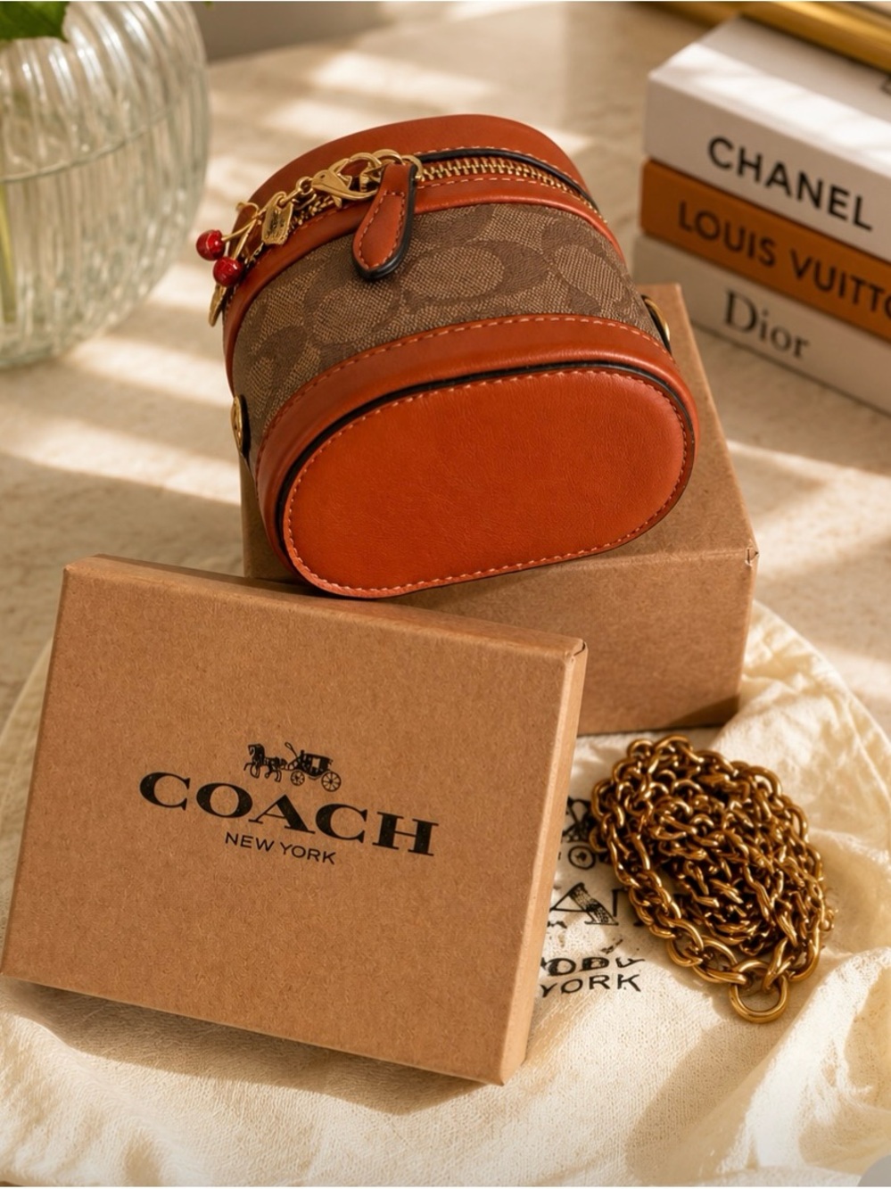 Coach Brown Signature Monogram Jewelry Case with Saddle Trim - Picture 3 of 3